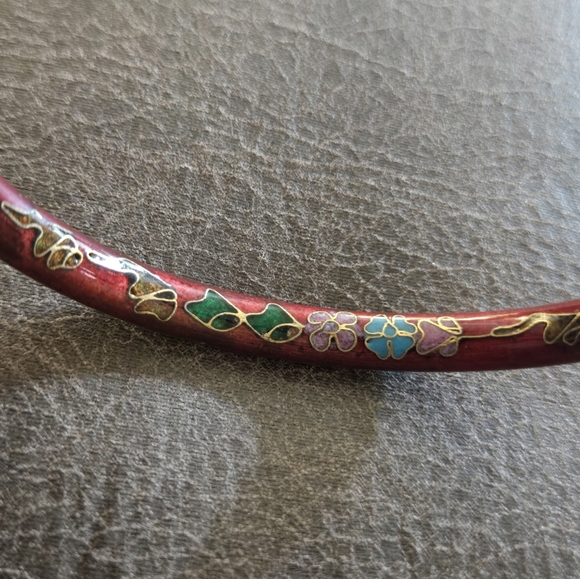 Vintage Red Floral Cloisonne Enamel Bangle - Picture 7 of 8